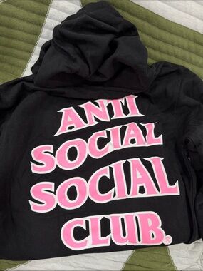 Anti Social Social Club Black Hoodie with Pink Logo Text